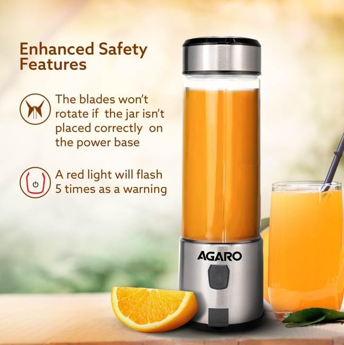 AGARO Galaxy Portable Blender for Smoothie & Milk Shakes, 450ml, USB Type C Rechargeable, 3000 mAh Battery, Mini Personal Blender for Home, Office, Gym,