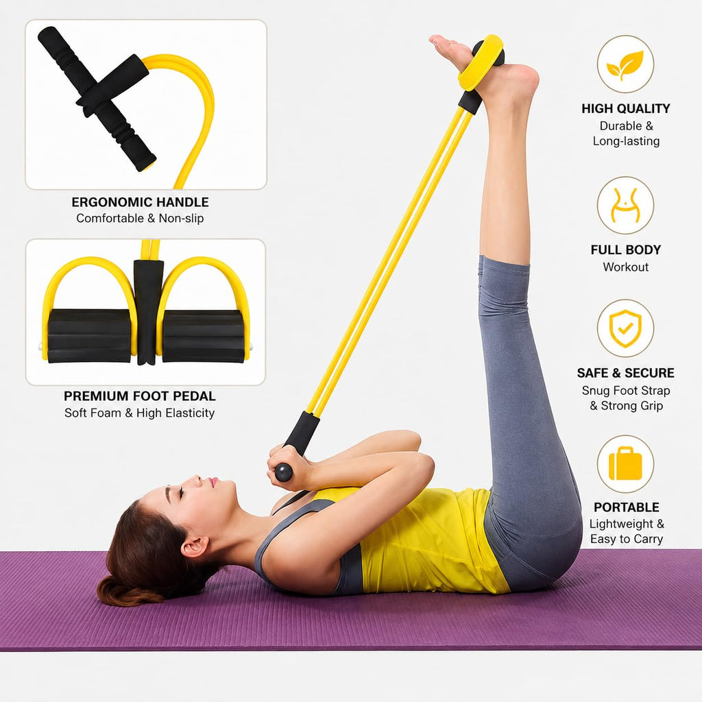 Yoga Pedal Puller Resistance Band, 4 Tube Natural Rubber Pedal Exerciser for Home Workout, Full Body Exercise Equipment for Abs Arms Legs Stretching and...