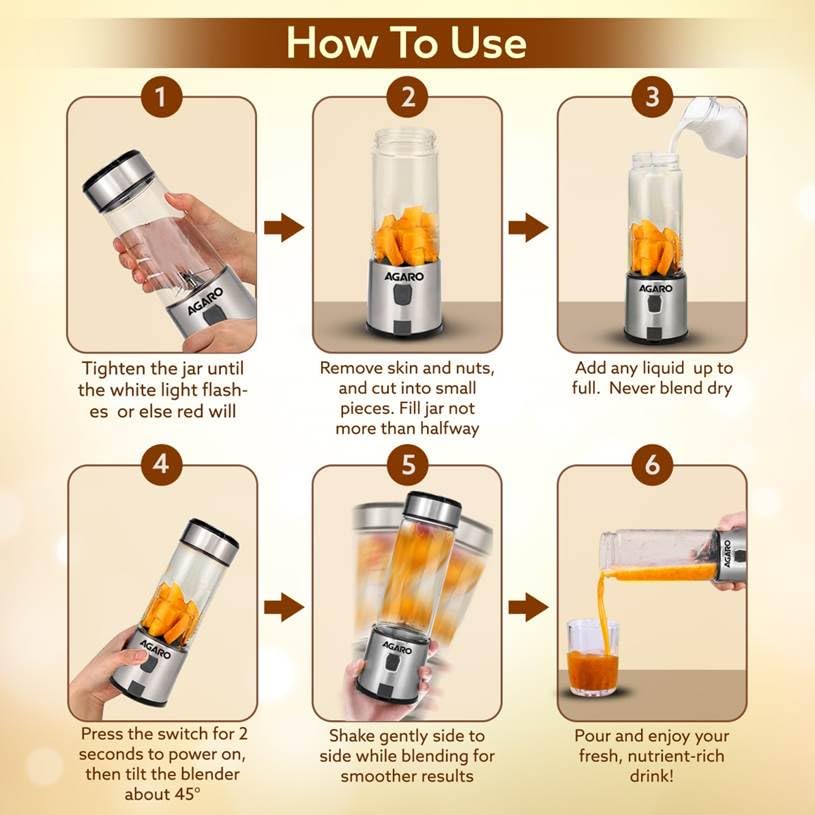 AGARO Galaxy Portable Blender for Smoothie & Milk Shakes, 450ml, USB Type C Rechargeable, 3000 mAh Battery, Mini Personal Blender for Home, Office, Gym,