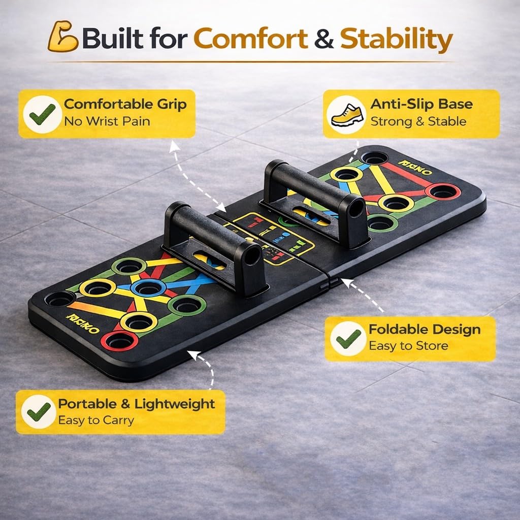 PulGos 15-in-1 Pushup Board for Men & Women | Foldable Gym Equipment for Home Workout | 𝐌𝐮𝐥𝐭𝐢- 𝐅𝐮𝐧𝐜𝐭𝐢𝐨𝐧 Push Up Stand for Chest, Triceps, Shoulders & Back | Portable Home Gym Training Kit