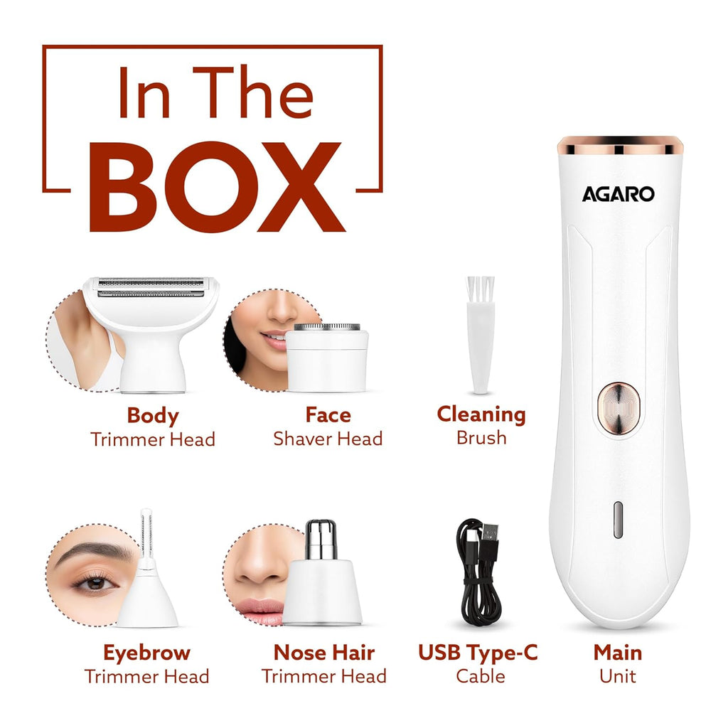 Female Multi Trimmer – Facial Hair Removal Machine, Bikini Trimmer, Eyebrow & Nose Hair Trimmer Painless body hair trimming Type-C charging, up to...