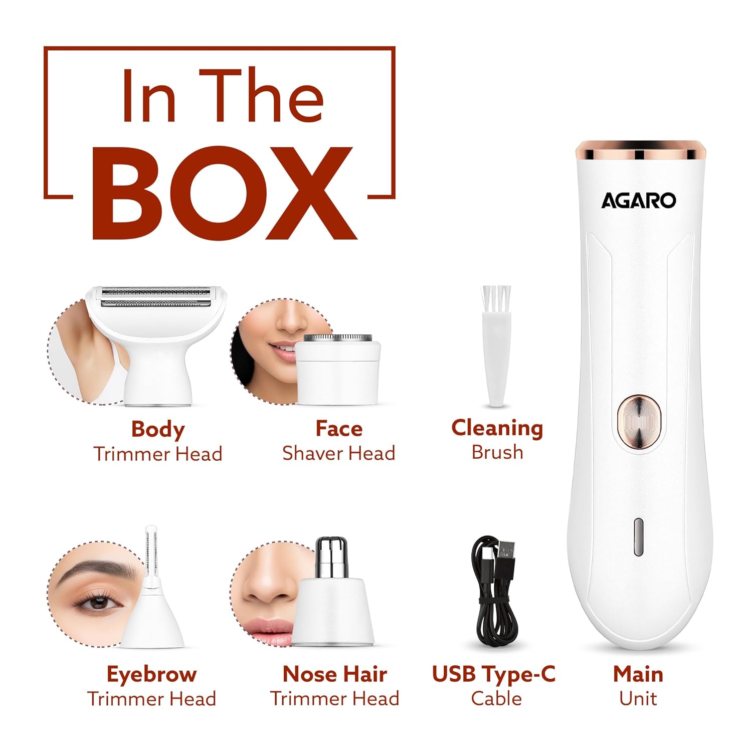 Female Multi Trimmer – Facial Hair Removal Machine, Bikini Trimmer, Eyebrow & Nose Hair Trimmer Painless body hair trimming Type-C charging, up to...