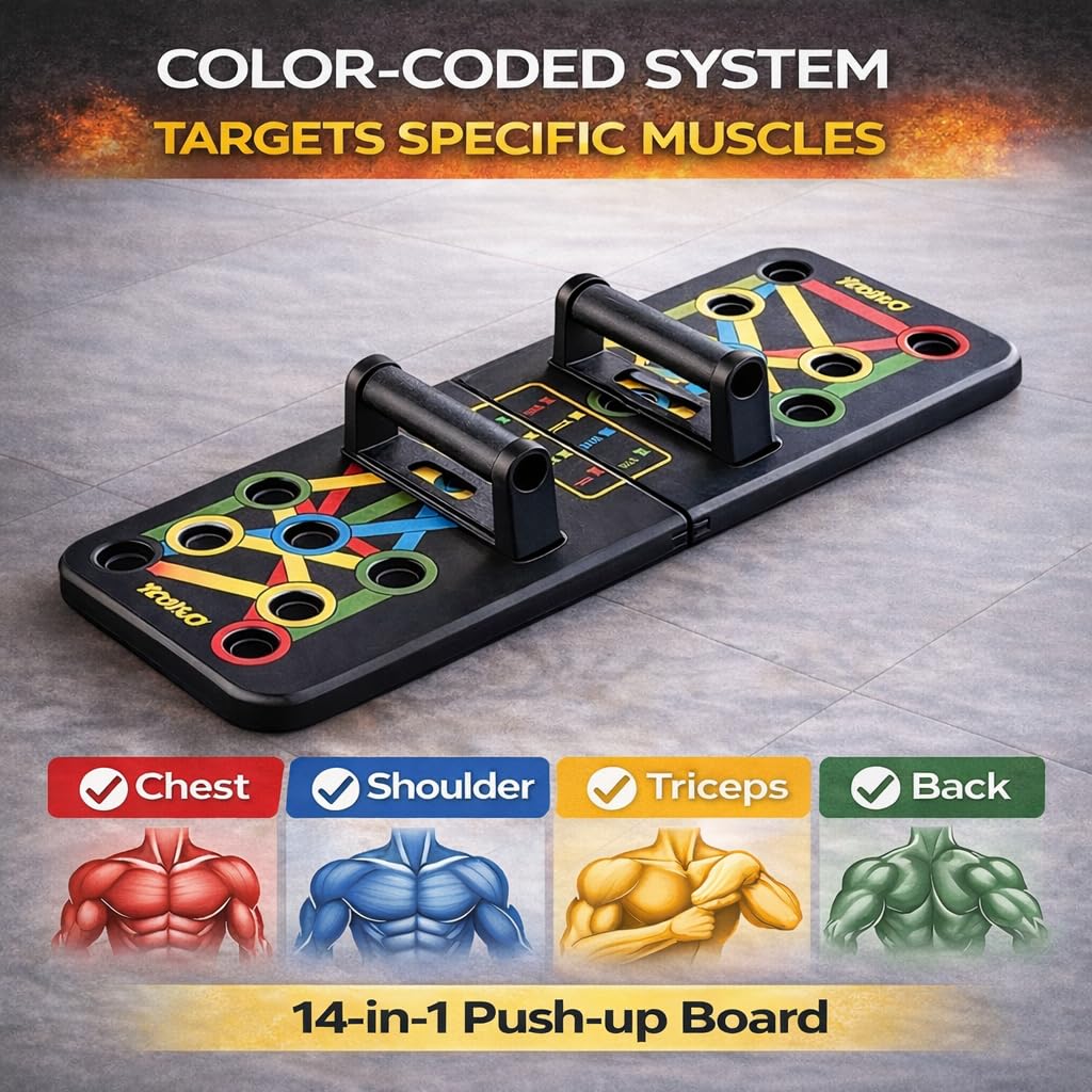 PulGos 15-in-1 Pushup Board for Men & Women | Foldable Gym Equipment for Home Workout | 𝐌𝐮𝐥𝐭𝐢- 𝐅𝐮𝐧𝐜𝐭𝐢𝐨𝐧 Push Up Stand for Chest, Triceps, Shoulders & Back | Portable Home Gym Training Kit