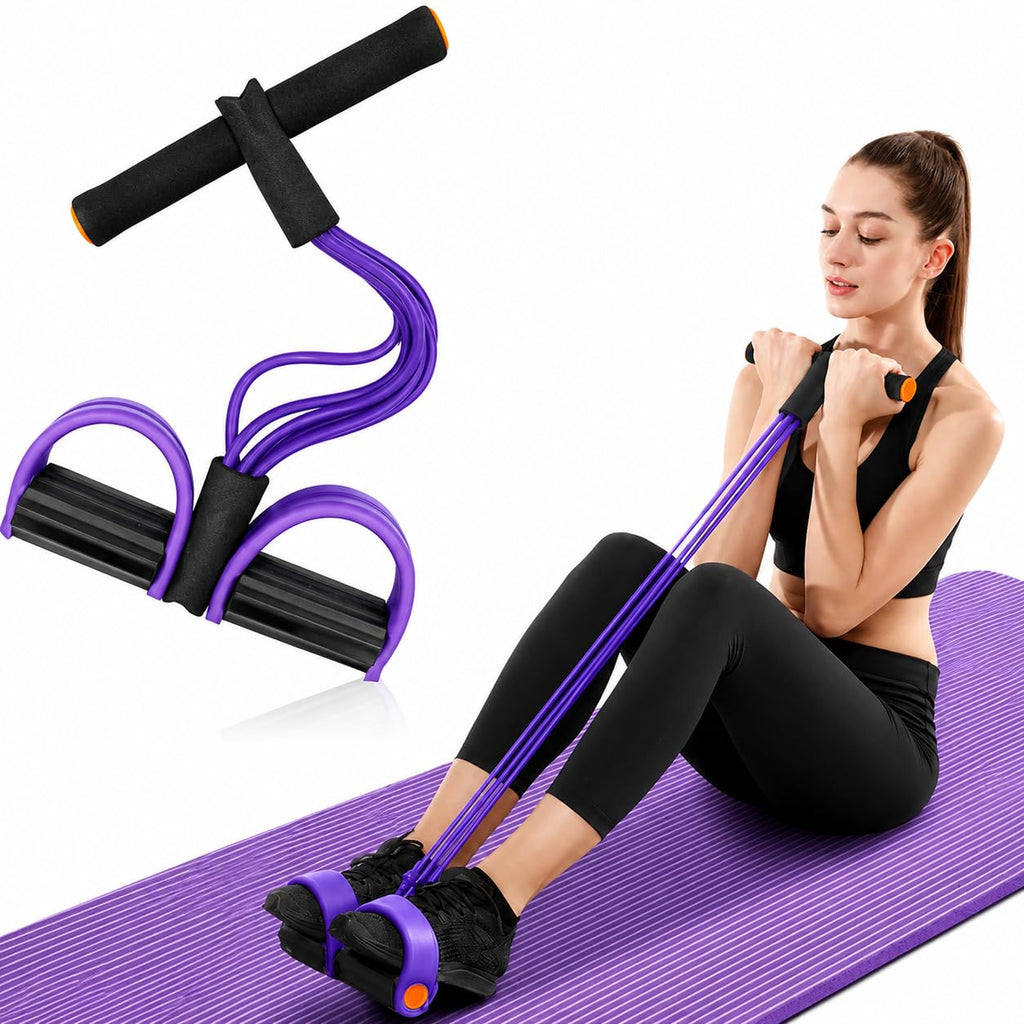 Yoga Pedal Puller Resistance Band, 4 Tube Natural Rubber Pedal Exerciser for Home Workout, Full Body Exercise Equipment for Abs Arms Legs Stretching and...
