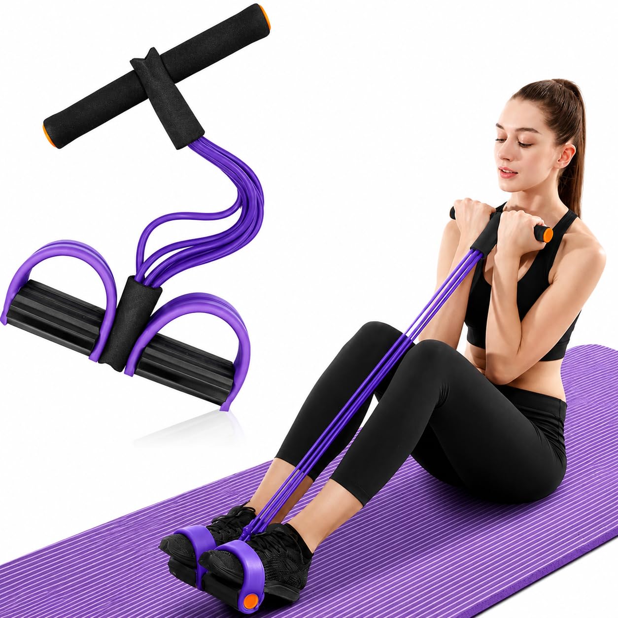 Yoga Pedal Puller Resistance Band, 4 Tube Natural Rubber Pedal Exerciser for Home Workout, Full Body Exercise Equipment for Abs Arms Legs Stretching and...