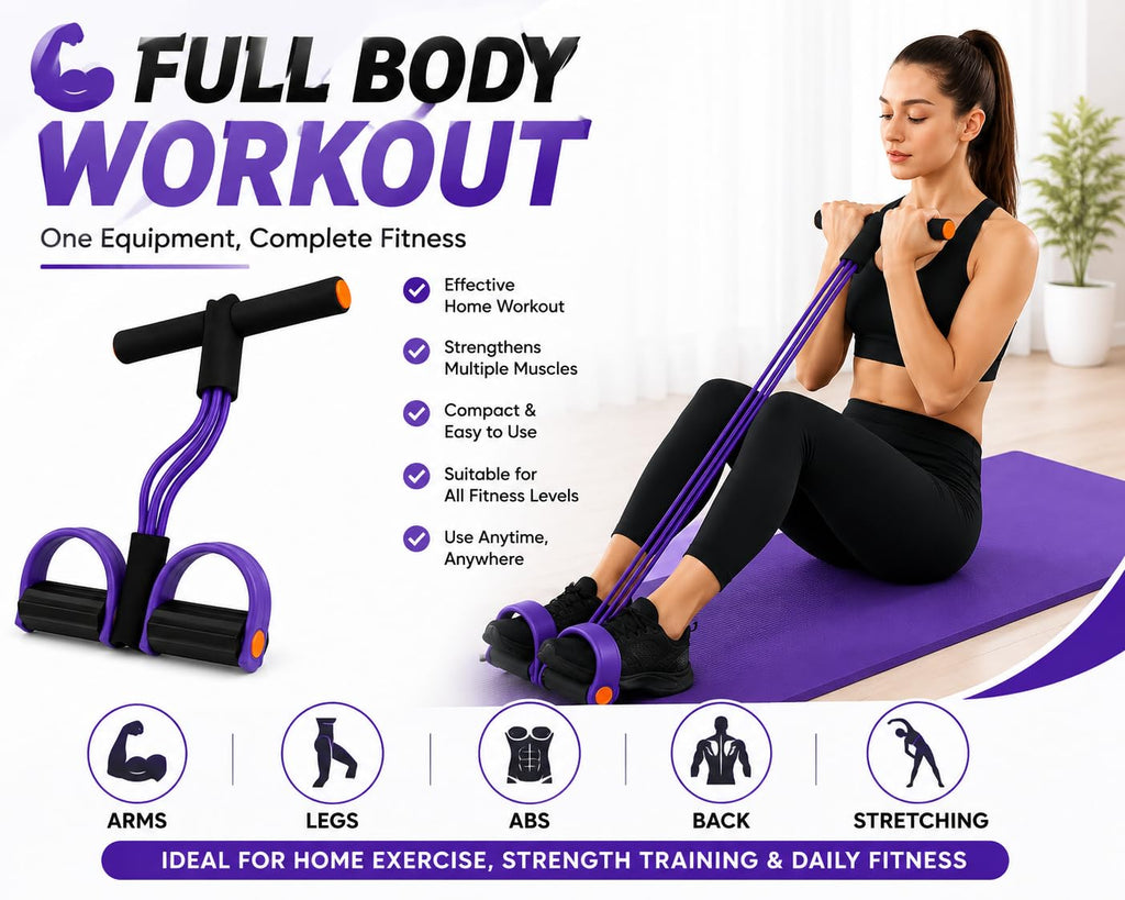 Yoga Pedal Puller Resistance Band, 4 Tube Natural Rubber Pedal Exerciser for Home Workout, Full Body Exercise Equipment for Abs Arms Legs Stretching and...