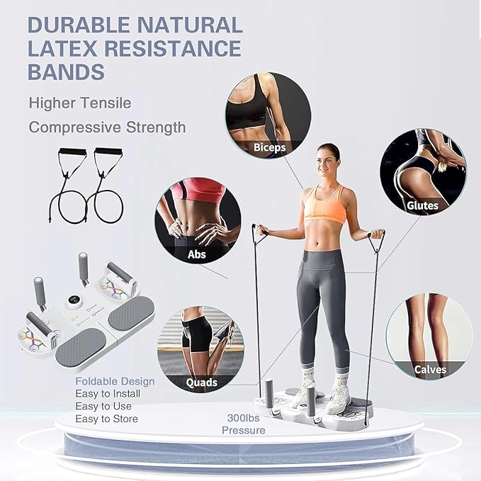 5-in-1 Multifunctional Plank Trainer and Push Up Board with Resistance Bands | Smart Home Gym Equipment with Digital Timer and Calorie Counter for Core, Chest and Abs Workout | Unisex