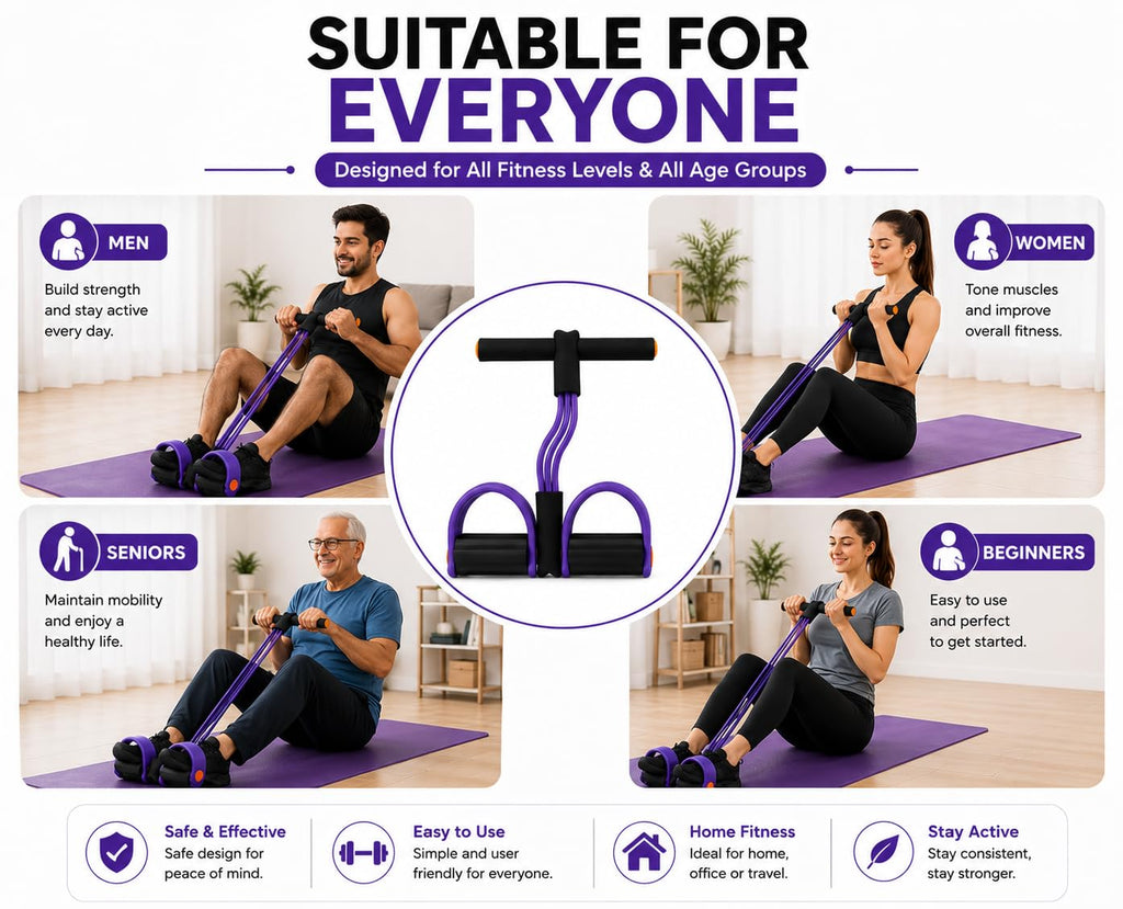 Yoga Pedal Puller Resistance Band, 4 Tube Natural Rubber Pedal Exerciser for Home Workout, Full Body Exercise Equipment for Abs Arms Legs Stretching and...