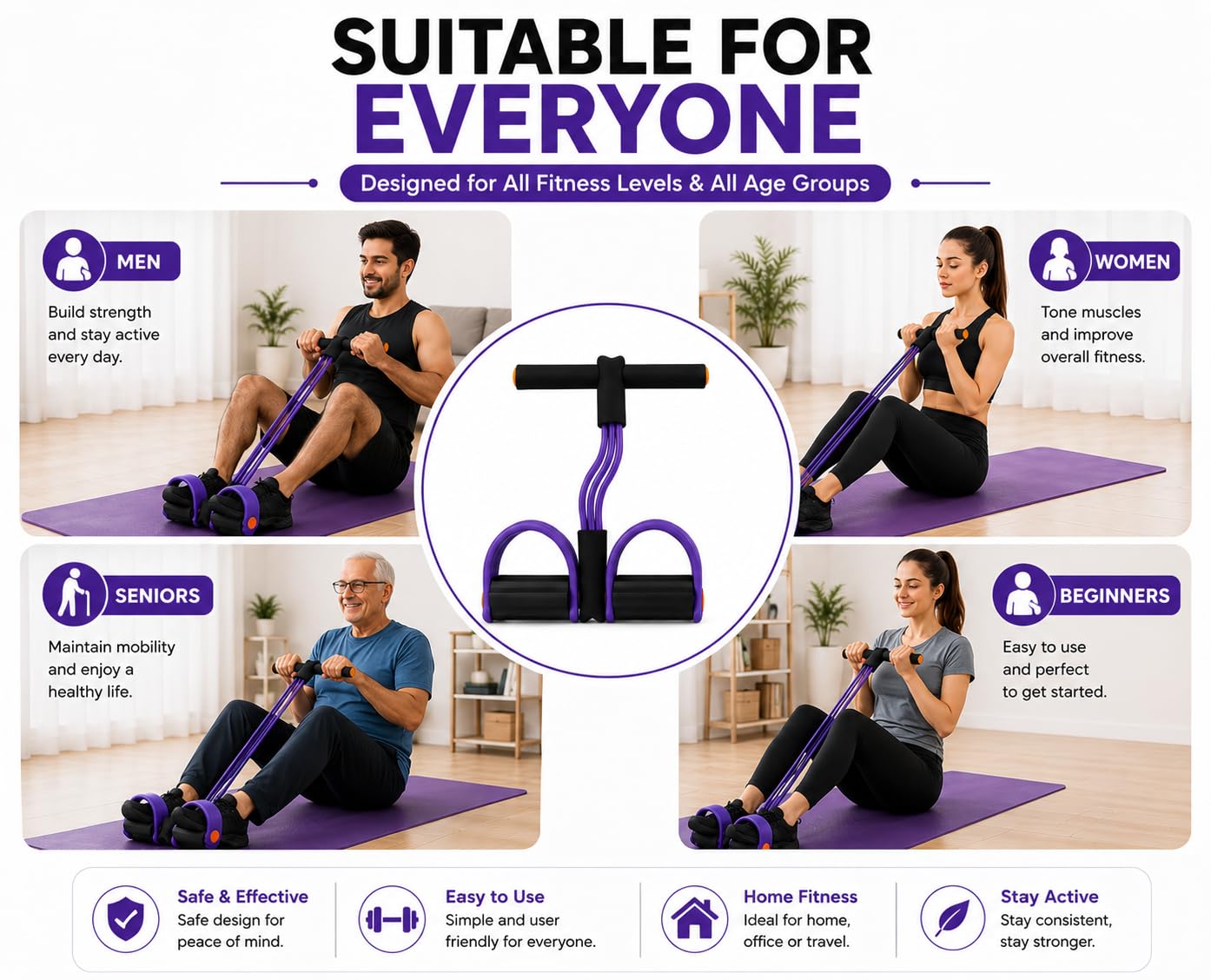Yoga Pedal Puller Resistance Band, 4 Tube Natural Rubber Pedal Exerciser for Home Workout, Full Body Exercise Equipment for Abs Arms Legs Stretching and...