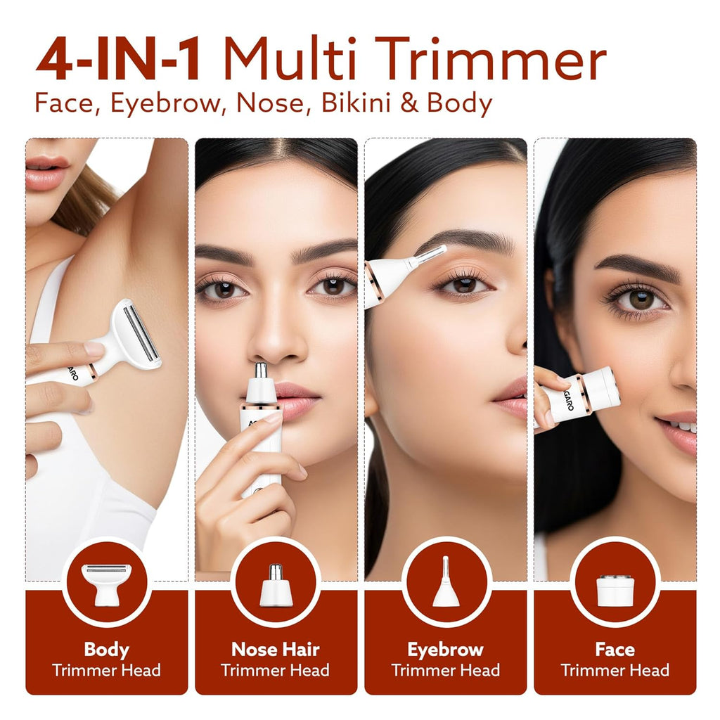 Female Multi Trimmer – Facial Hair Removal Machine, Bikini Trimmer, Eyebrow & Nose Hair Trimmer Painless body hair trimming Type-C charging, up to...