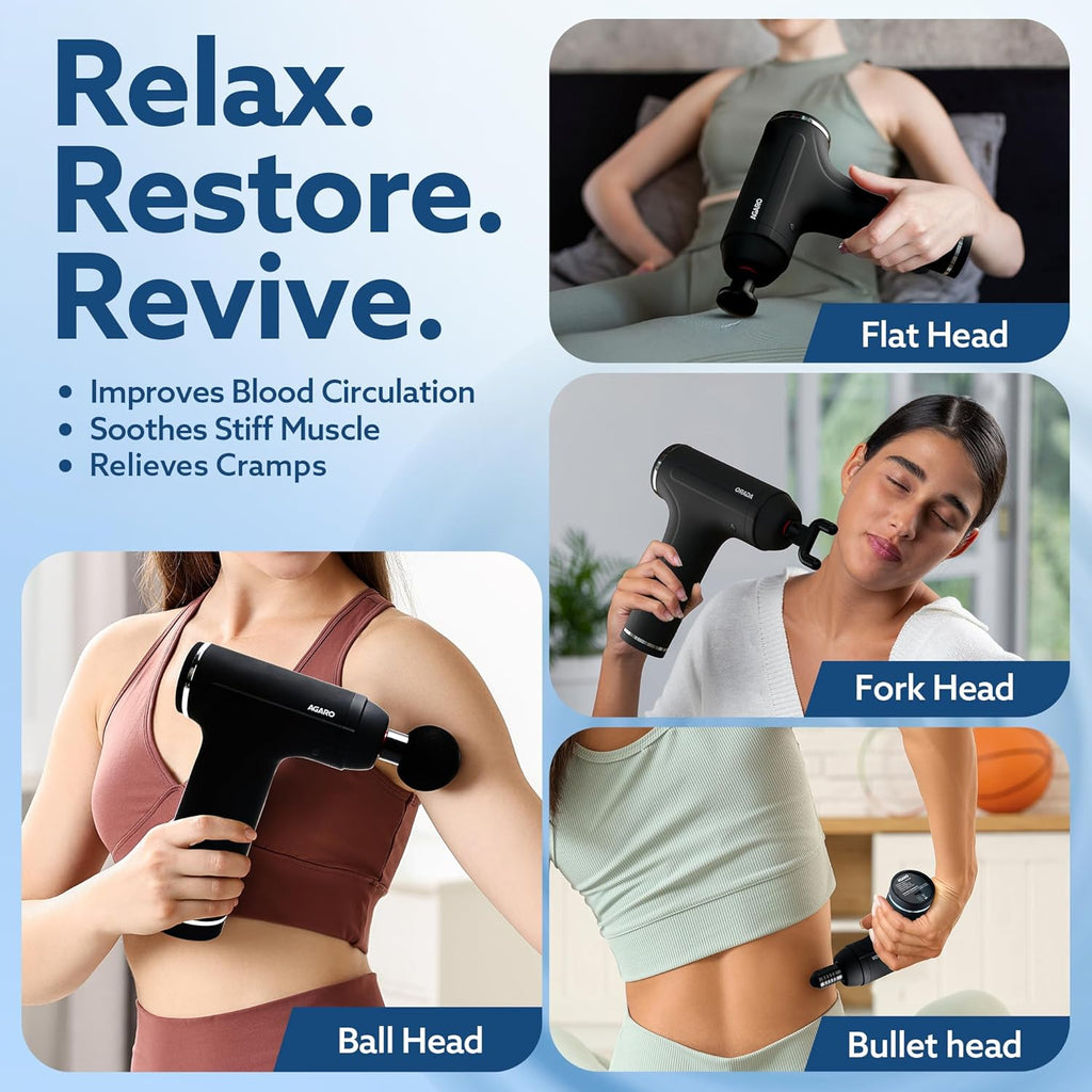 AGARO Galaxy Massager Machine, Handheld Deep Tissue Massage Gun, 4 Heads, 6 Speed, Rechargeable Percussion Massager for Muscle Relief